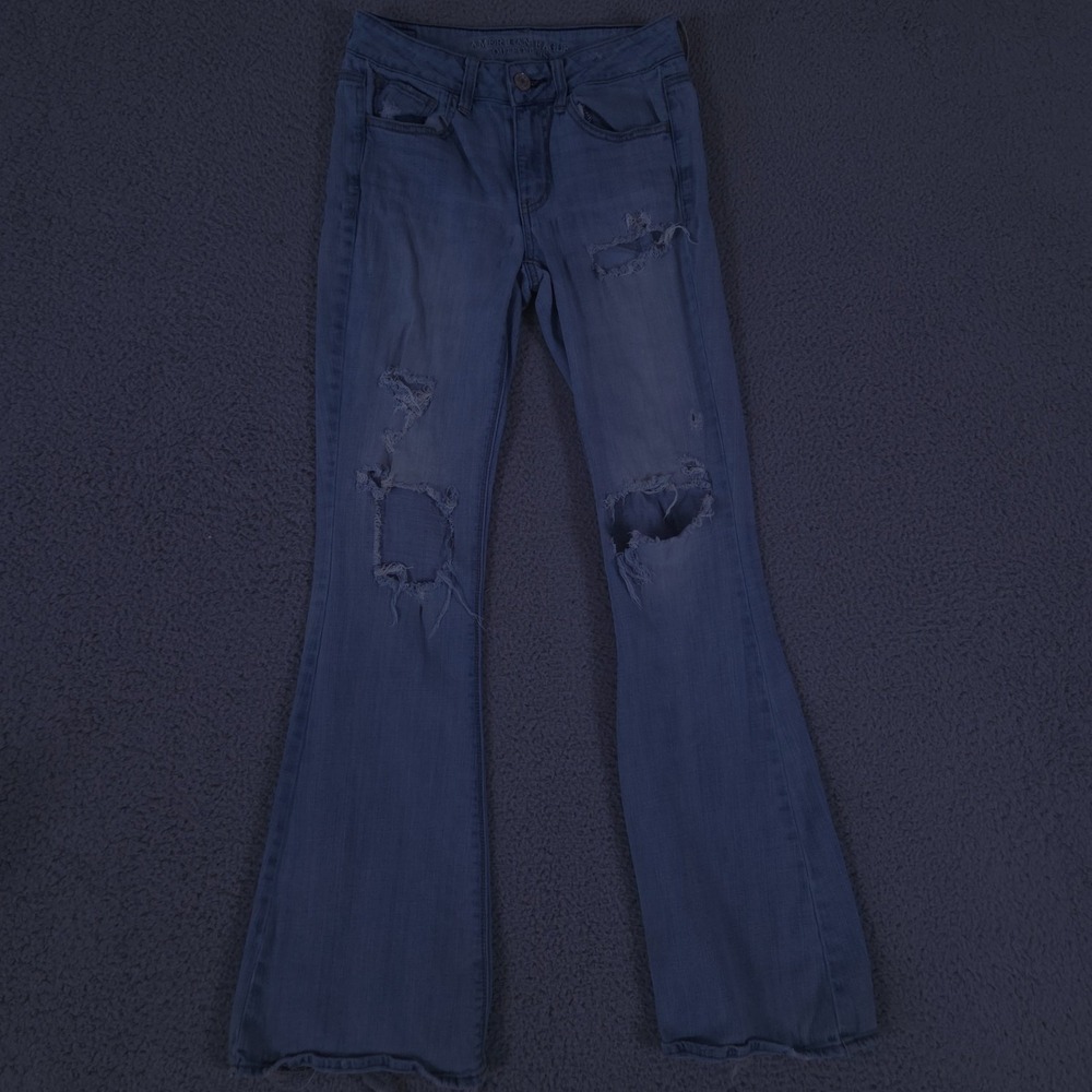 American Eagle Jeans Womens 2 Artist Flare Hi-Rise Stretch Light Wash Distressed